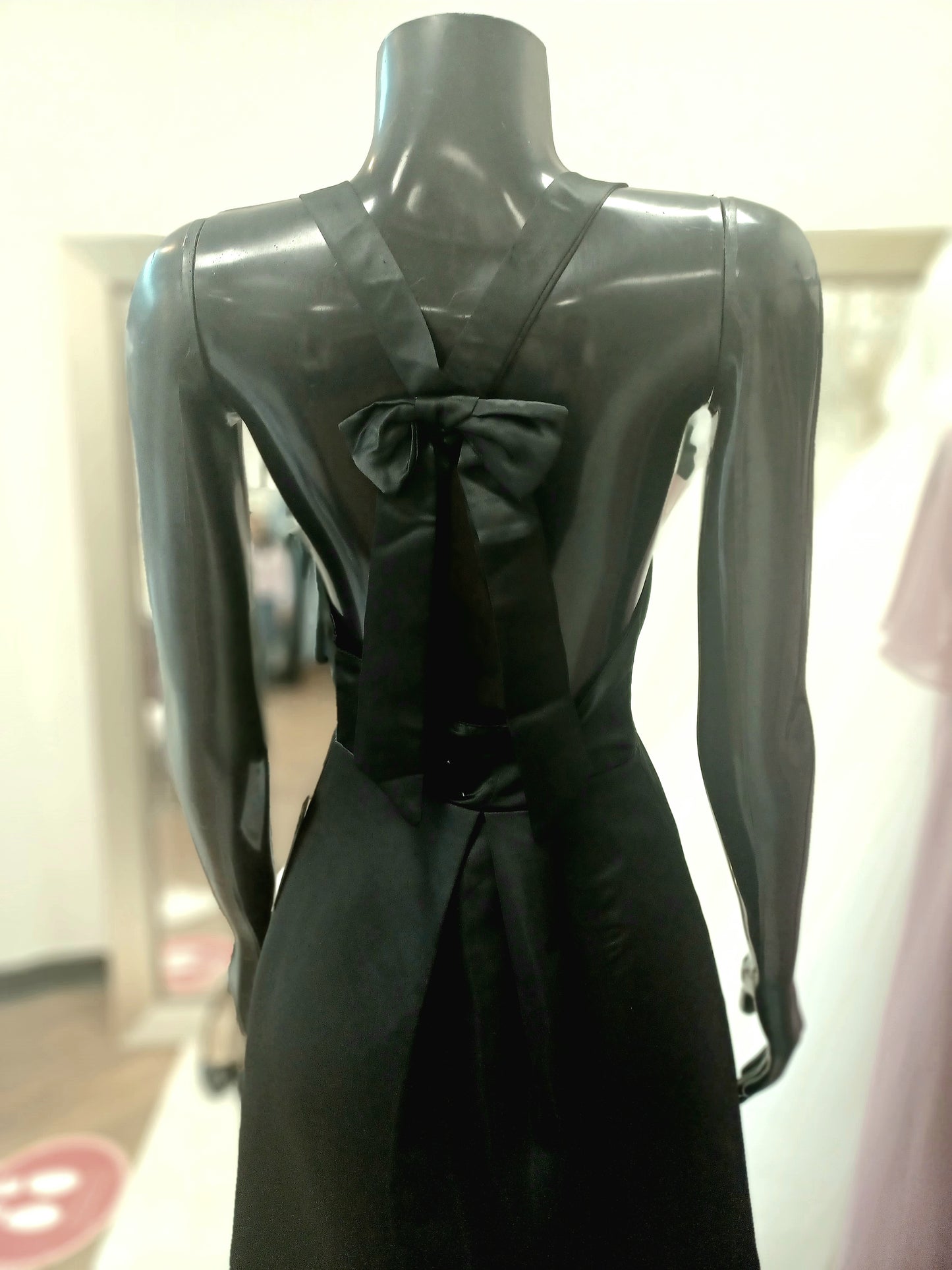 LBD009 - Black Pleated Gown with Back Bow Detail