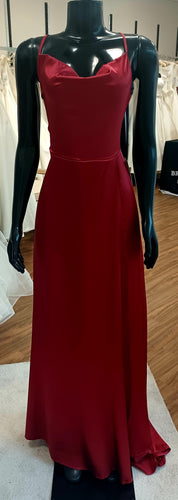 P012- Red Satin Full-length Slit Dress