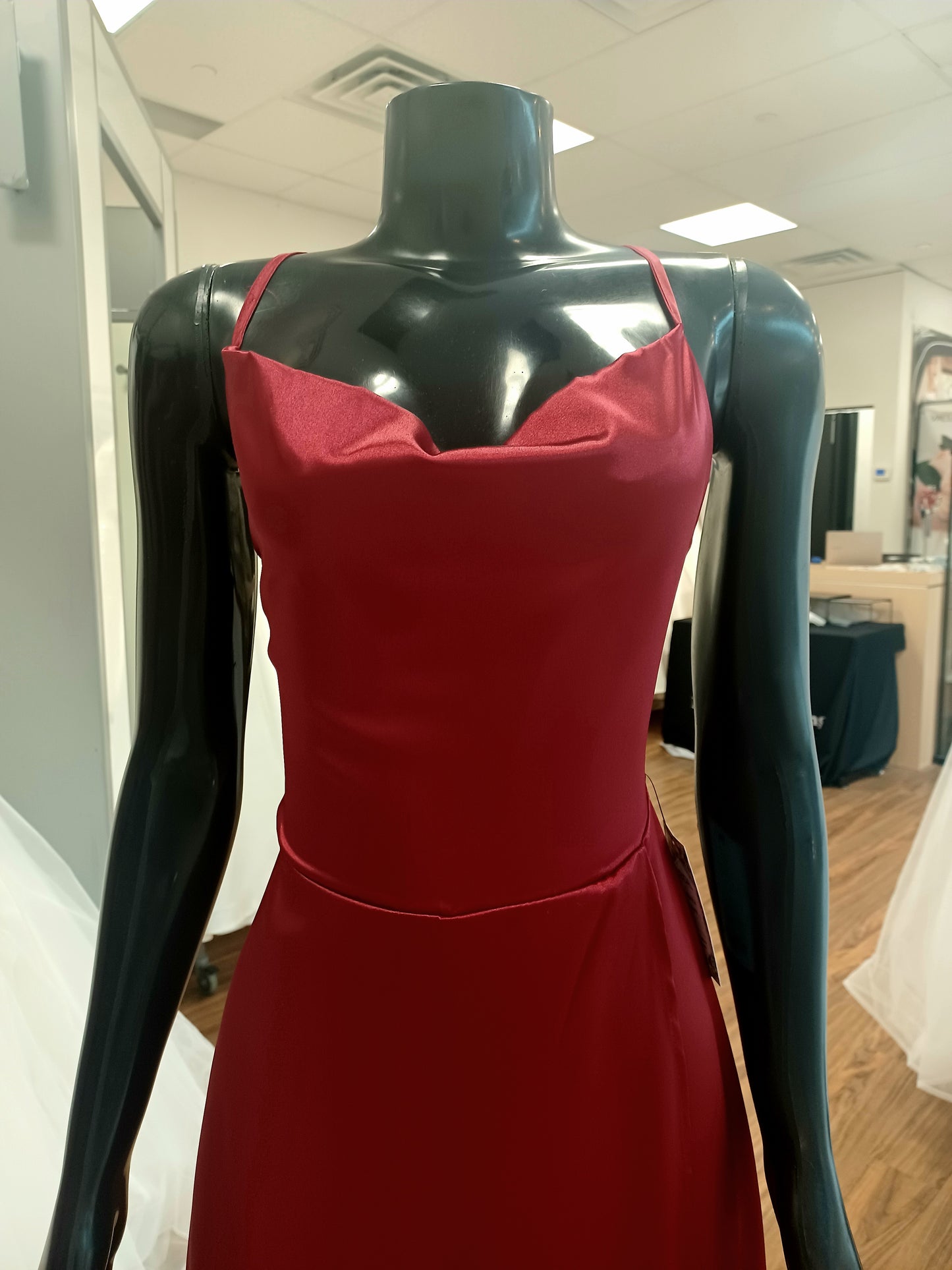 P012- Red Satin Full-length Slit Dress