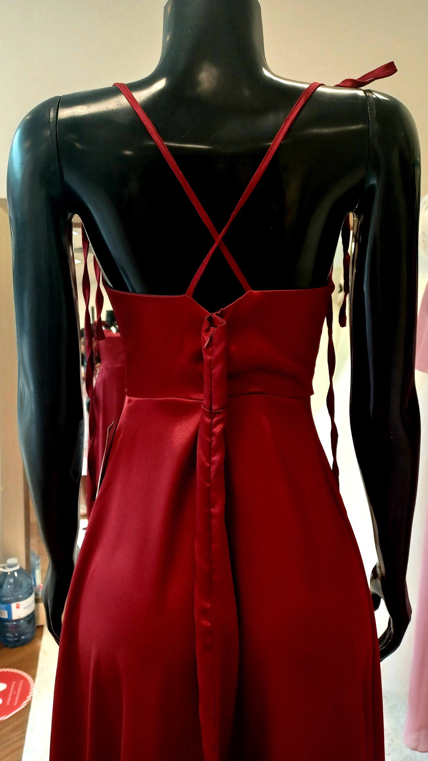 P012- Red Satin Full-length Slit Dress
