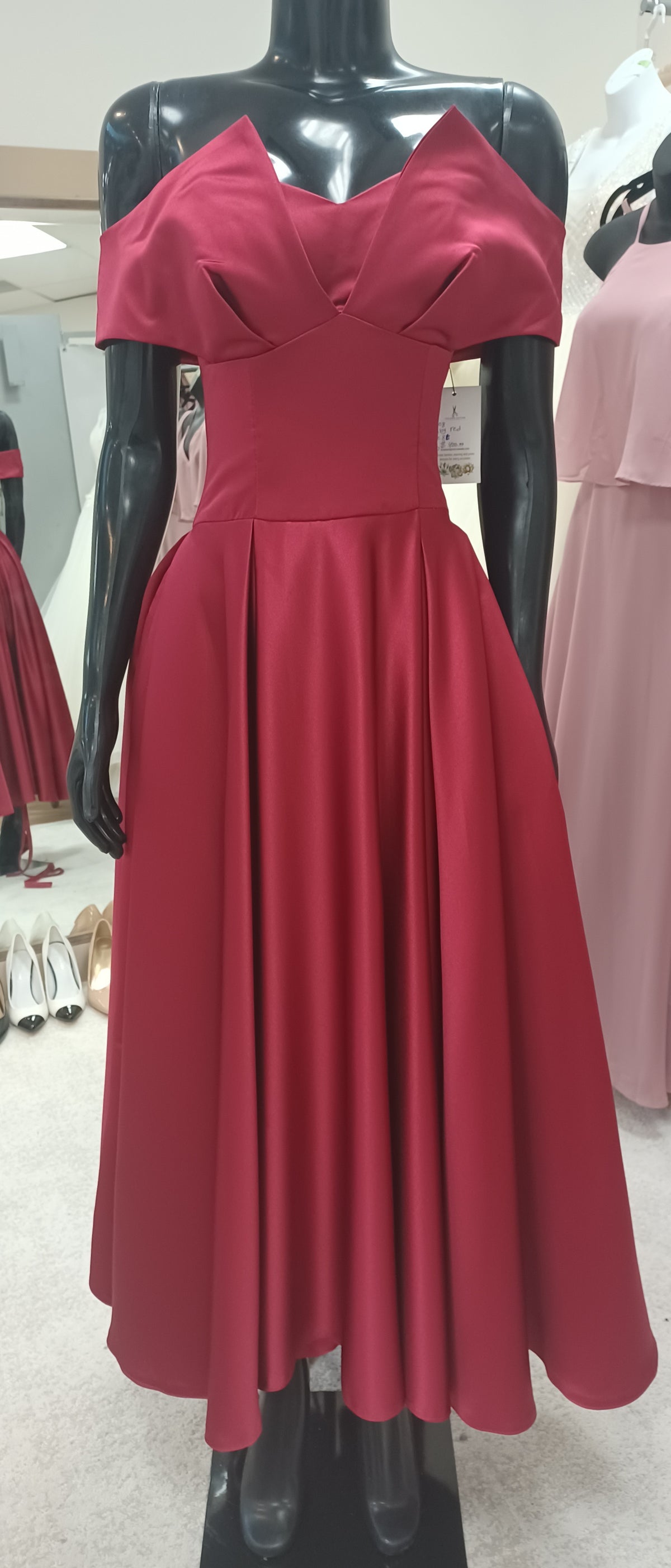 P008- Tea length Off-shoulder Cocktail Dress