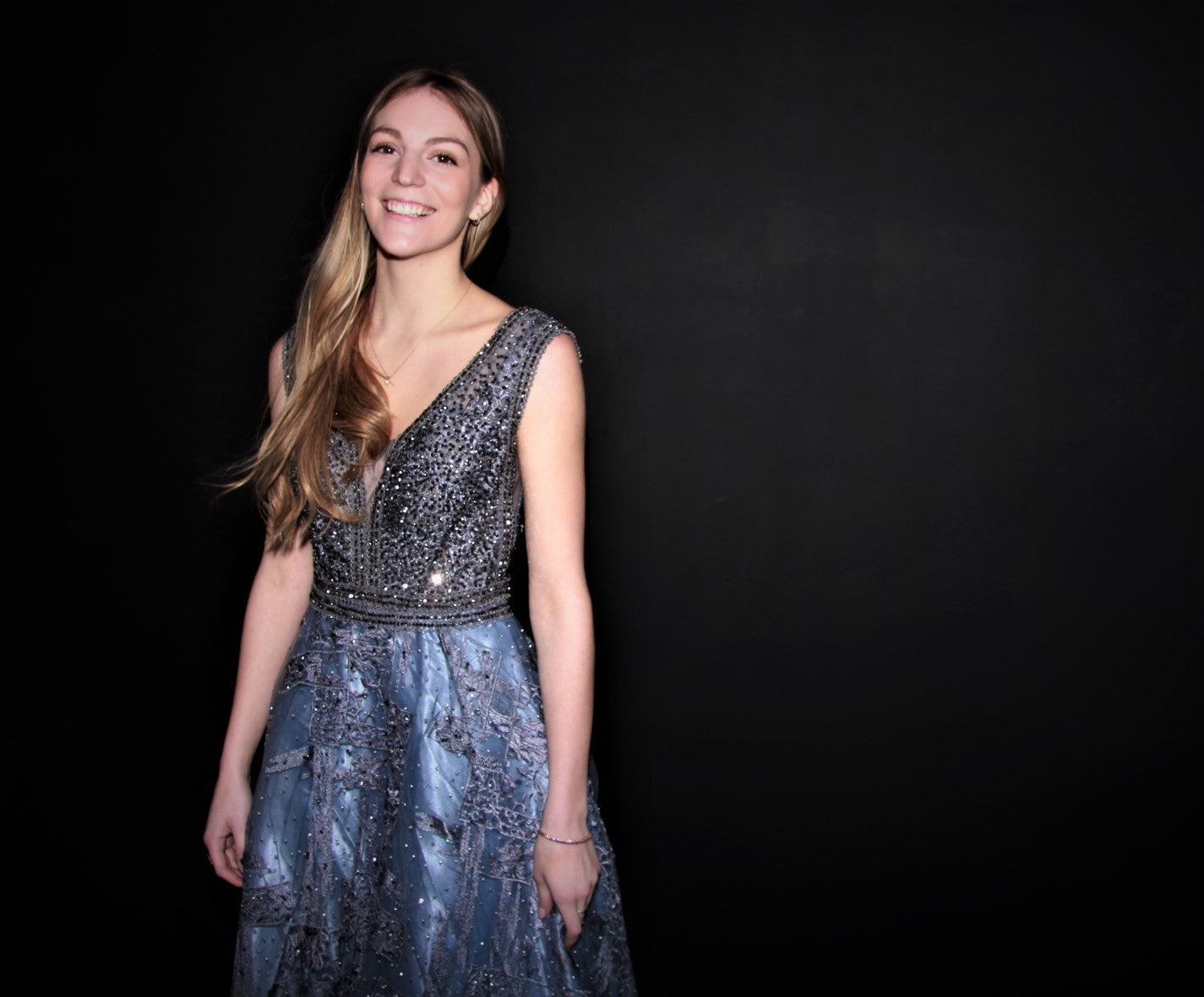 M003-Dusty Steel  Blue  Hand Beaded Top & Hand Embroidered Skirt