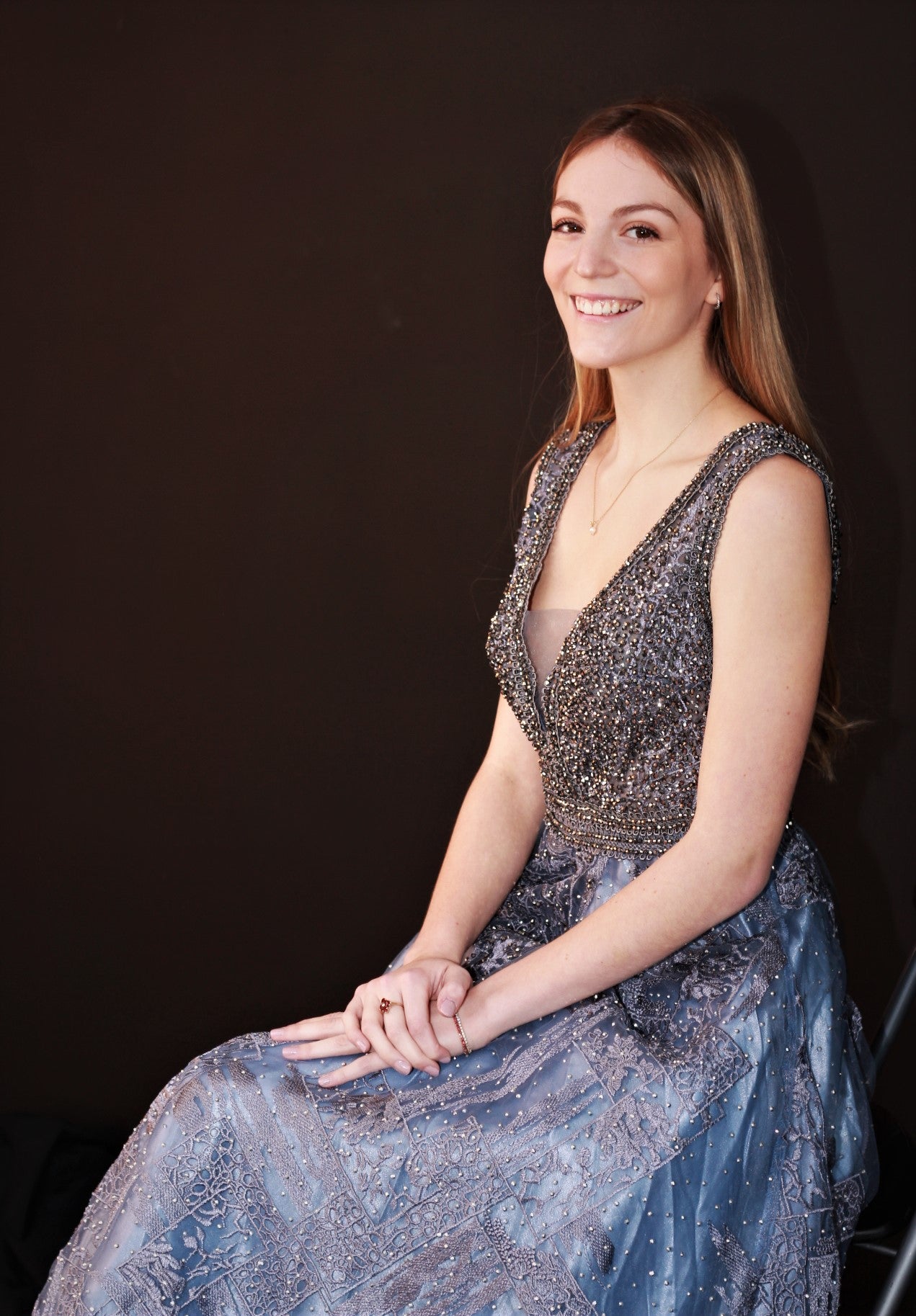 M003-Dusty Steel  Blue  Hand Beaded Top & Hand Embroidered Skirt