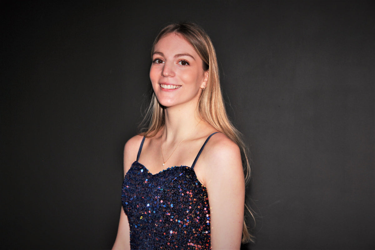 P003-Navy Aurora Borealis Sequin Spaghetti Strap