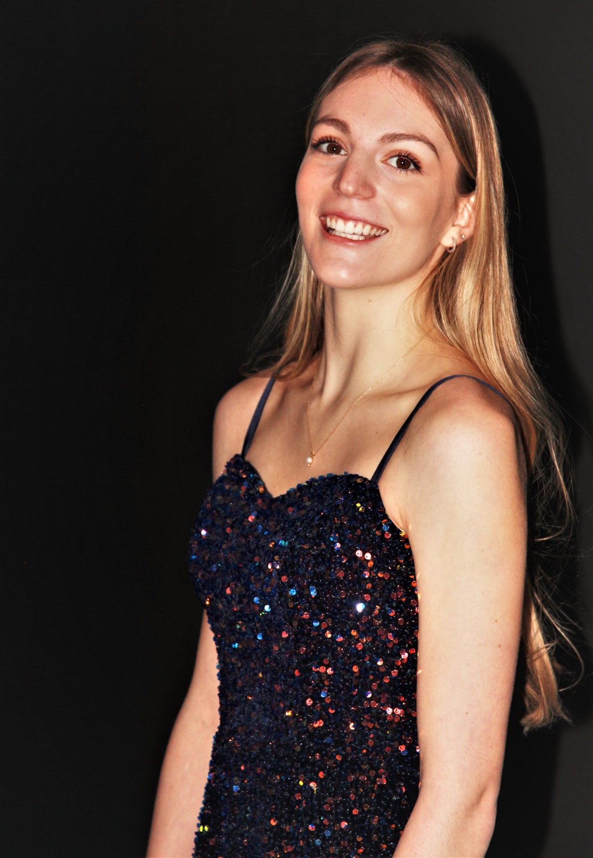 P003-Navy Aurora Borealis Sequin Spaghetti Strap