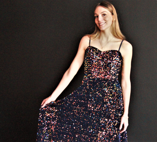 P003-Navy Aurora Borealis Sequin Spaghetti Strap