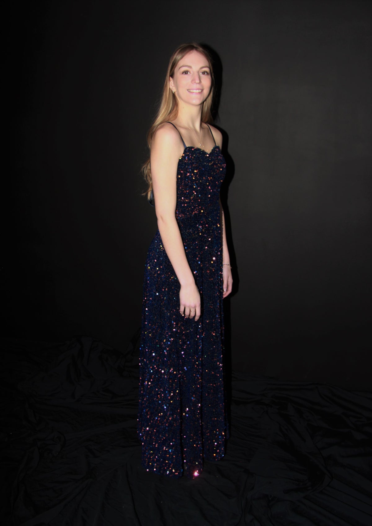 P003-Navy Aurora Borealis Sequin Spaghetti Strap