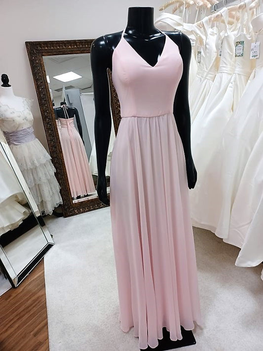 BM015-Chiffon Blushing Pink Bridesmaid Gown