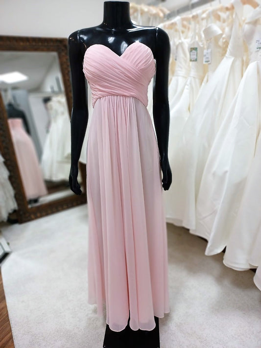 BM012-Chiffon Blushing Pink Strapless Bridesmaid Dress