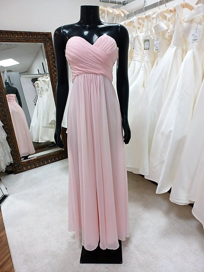BM012-Chiffon Blushing Pink Strapless Bridesmaid Dress
