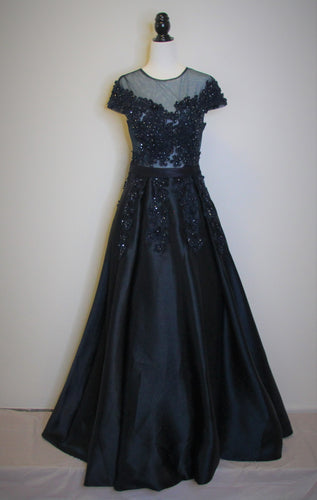 M002-Cap Sleeve Floral Brocade Top & Skirt Full Ball Gown