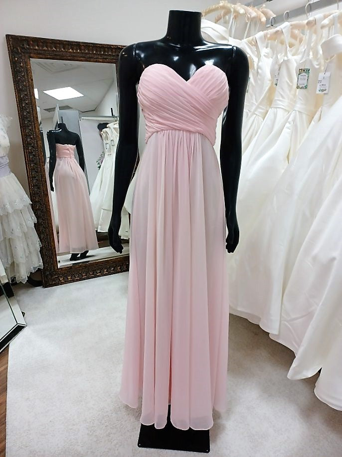 BM012-Chiffon Blushing Pink Strapless Bridesmaid Dress